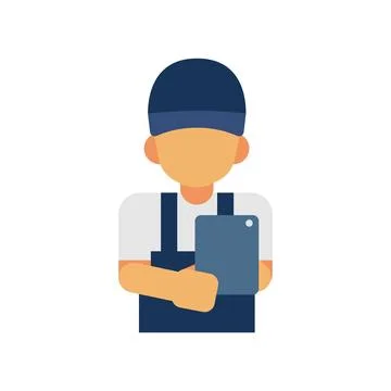 Technical Support man with tablet Icon.Professional with tool 스톡 일러스트