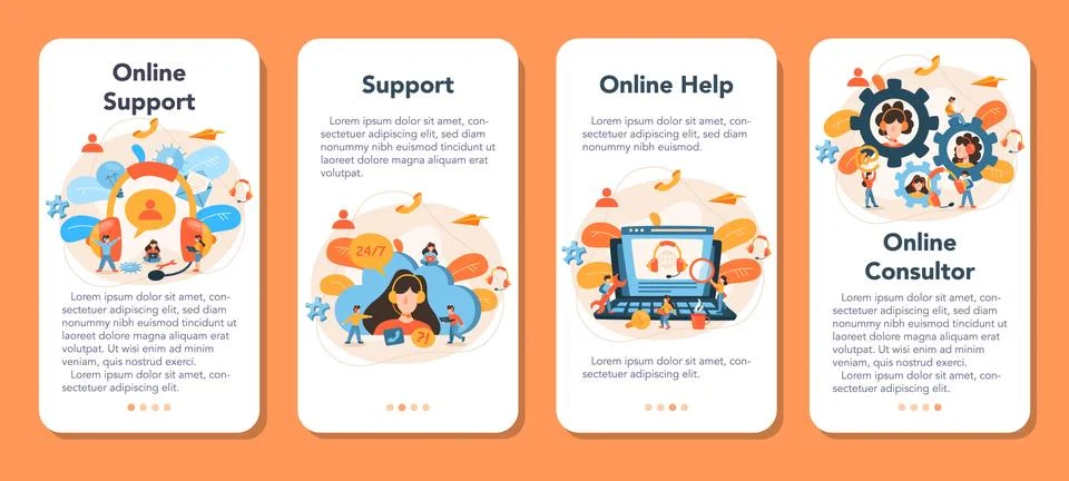 Technical support mobile application banner set. Idea of customer service. Stock Illustration