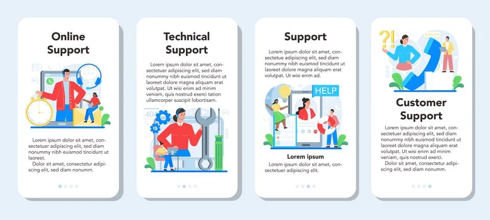 Technical support mobile application banner set. Idea of customer service Stock Illustration
