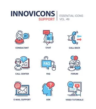Technical Support - modern vector line design icons set. Illustrazione stock