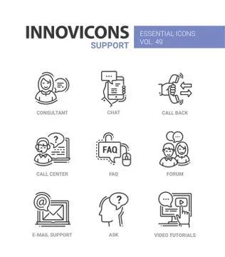 Technical Support - modern vector line design icons set. Stock Illustration