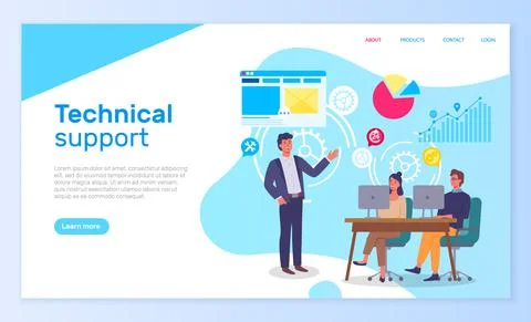 Technical support office people interact with computers. Landing page template Illustrazione stock