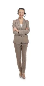 Technical support operator with headset on white background Stock Photos