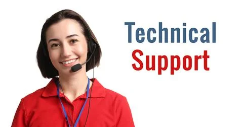 Technical support. Operator with headset on white background, banner design Stock Photos