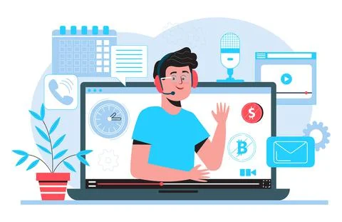 Technical support or call center concept vector. Hotline in company. 24 on 7  Stock Illustration