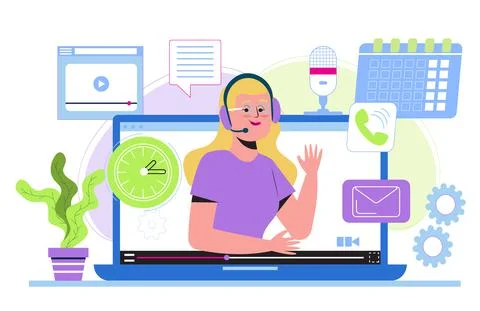 Technical support or call center concept vector. Hotline in company. 24 on 7  스톡 일러스트