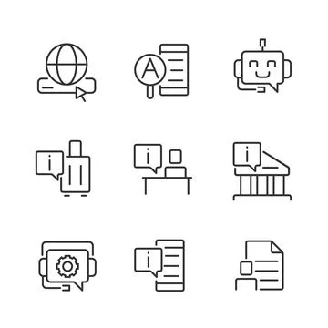 Technical support pixel perfect linear icons set Stock Illustration