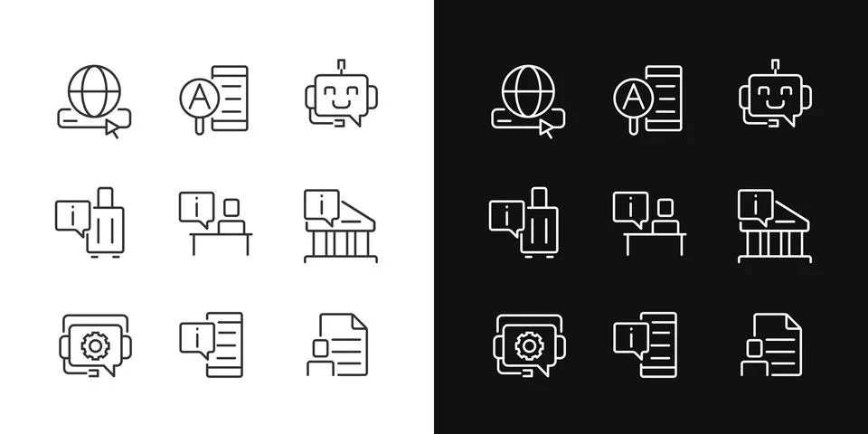 Technical support pixel perfect linear icons set for dark, light mode Illustrazione stock