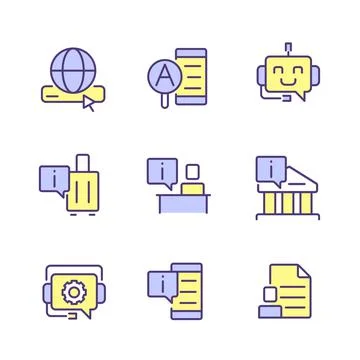 Technical support pixel perfect RGB color icons set Stock Illustration