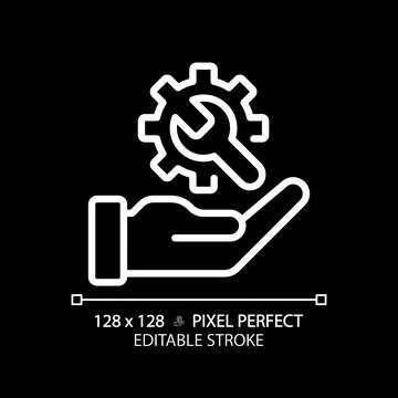 Technical support pixel perfect white linear icon for dark theme Stock Illustration