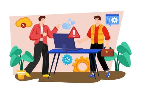 Technical support representative troubleshooting customer technical issues. Stock Illustration