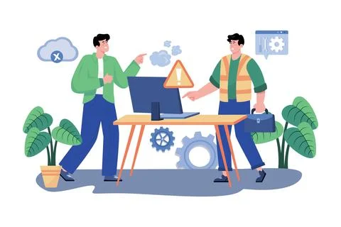 Technical support representative troubleshooting customer technical issues. Stock Illustration