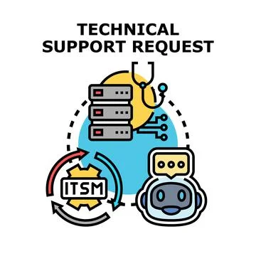 Technical support request providing information technology service management Stock Illustration