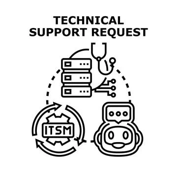Technical support request providing information technology service management Stock Illustration
