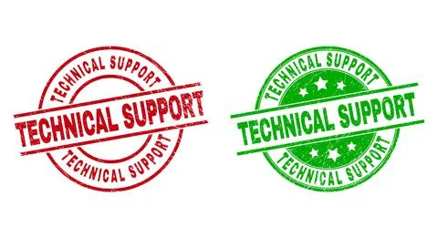 TECHNICAL SUPPORT Round Badges with Grunge Texture Stock Illustration