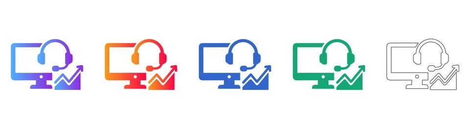 Technical Support Sales Growth Icon Set Stock Illustration