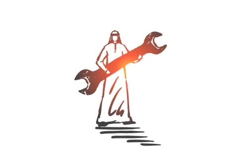 Technical support service concept sketch. Hand drawn isolated vector Stock Illustration