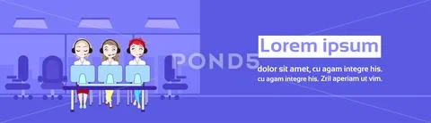 Technical Support Service Or Telemarketing Call Center Workers Women With Stock Illustration