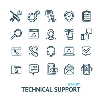Technical Support Signs Black Thin Line Icon Set. Vector Stock Illustration