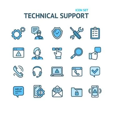Technical Support Signs Color Thin Line Icon Set. Vector Stock Illustration