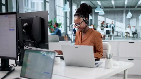 Technical Support Specialist Assisting Customer Using Computer Stock Footage 328400805