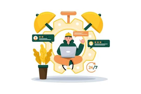 Technical support staff improves response time with customer suggestions. Stock Illustration