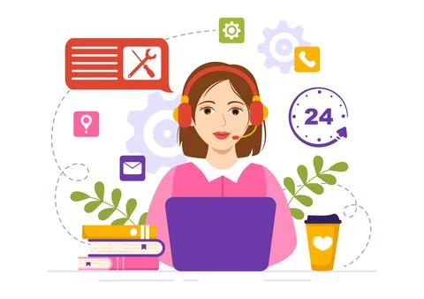 Technical Support System Vector Illustration with Software Development, Cus.. Stock Illustration