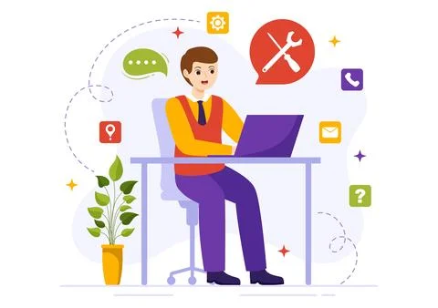 Technical Support System Vector Illustration with Software Development, Cus.. Stock Illustration