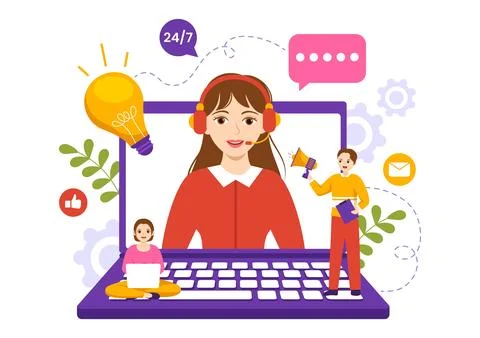 Technical Support System Vector Illustration with Software Development, Cus.. Stock Illustration