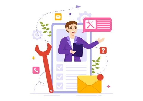 Technical Support System Vector Illustration with Software Development, Cus.. Stock Illustration