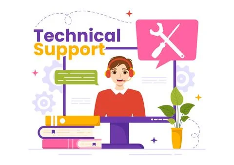 Technical Support System Vector Illustration with Software Development, Cus.. Stock Illustration