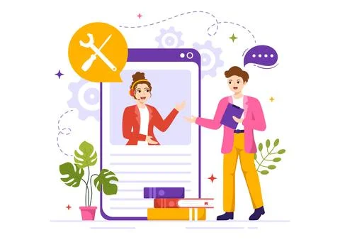 Technical Support System Vector Illustration with Software Development, Cus.. Stock Illustration