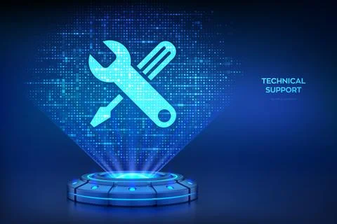 Technical support technology concept. Holographic platform with glowing rays  스톡 일러스트