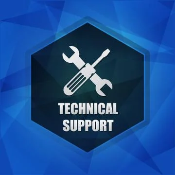 Technical support with tools sign over dark blue background, flat design Stock Illustration