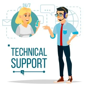 Technical Support Vector. 24 7 Support Working. Online Tech Support. Flat Stock Illustration
