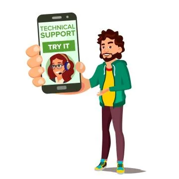 Technical Support Vector. Operator Consulting Client. Troubleshooting And Stock Illustration