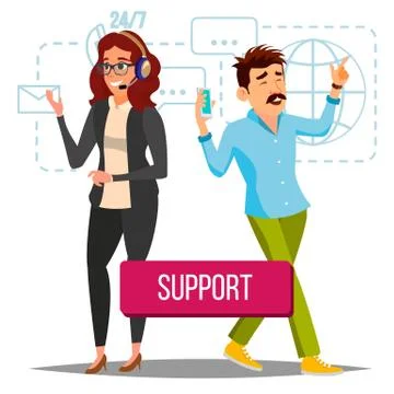Technical Support Vector. Operator At work. Online Tech Support. Flat Isolated Stock Illustration