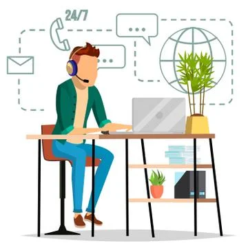 Technical Support Vector. Professional Operator. Specialist Ready To Solve Stock Illustration