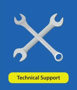 Technical support vector symbol sign with wrench and blue background Stock Illustration