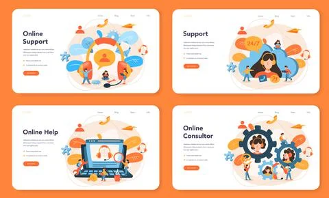 Technical support web banner or landing page set. Idea of customer service. Illustrazione stock