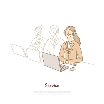 Technical support workers team, assistant in headset, sales manager, customer イラスト素材