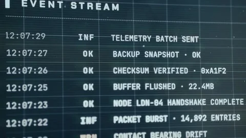 Technical system log detailing various data processing steps Stock Footage 334442071