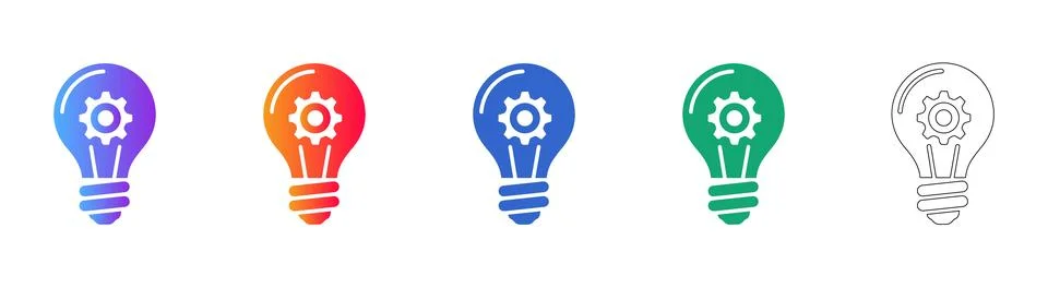 Technical Thinking Lightbulb Icons Set Stock Illustration