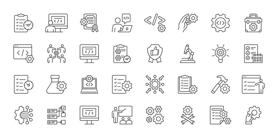 Technical Training icons in line design. technical, training, education Stock Illustration