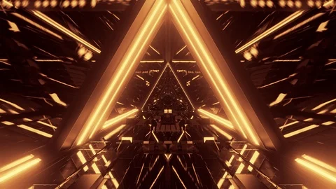 Technical triangle space ship hangar tunnel corridor with glass windows 3d Stock Footage 122335648