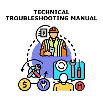 Technical troubleshooting manual explaining repair and service support Stock Illustration