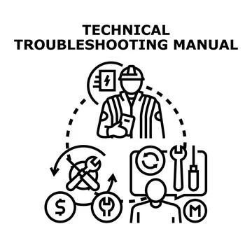 Technical troubleshooting manual explaining repair and service support Stock Illustration