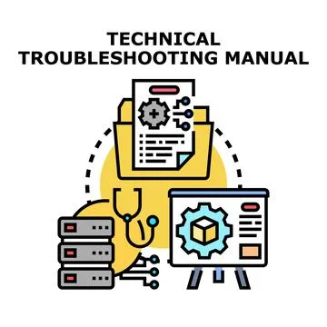 Technical troubleshooting manual explaining system problem solutions Stock Illustration