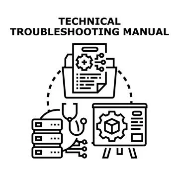 Technical troubleshooting manual explaining system problem solutions Stock Illustration