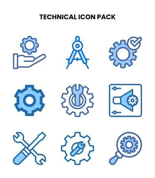 Technical Two Colour Bundle Icons Pack Stock Illustration